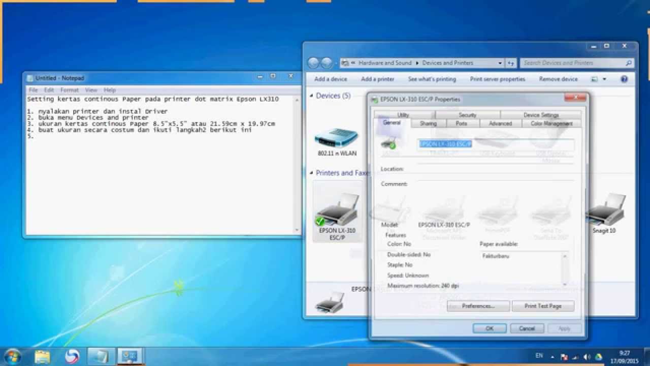epson lx 300 II Windows 7 OS bundled printer driver.